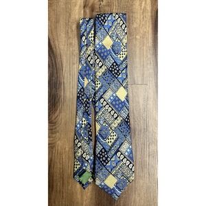 Lilly Pulitzer Blue and Yellow Geometric Patchwork Silk Tie